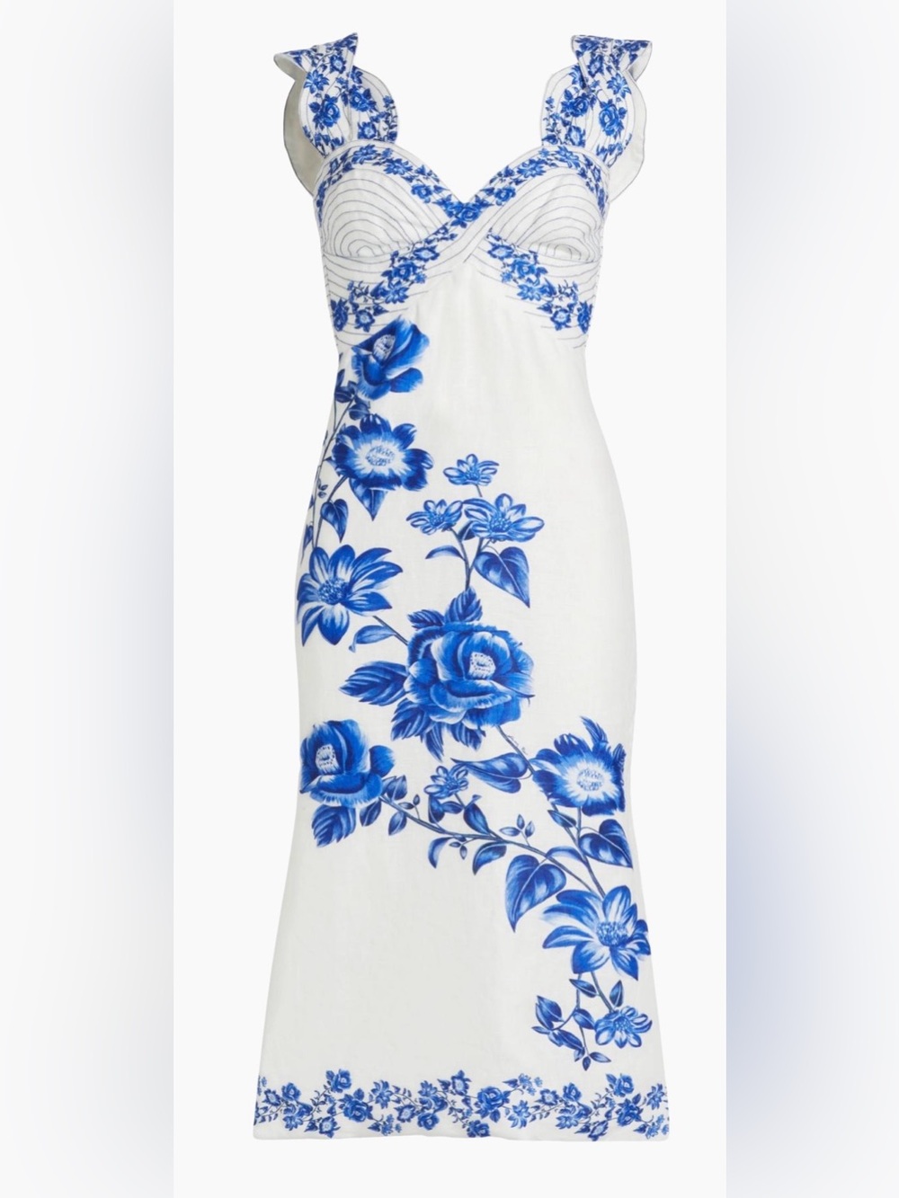 FARM Rio White Midi Dress with Blue Floral Print - Picture 6 of 14